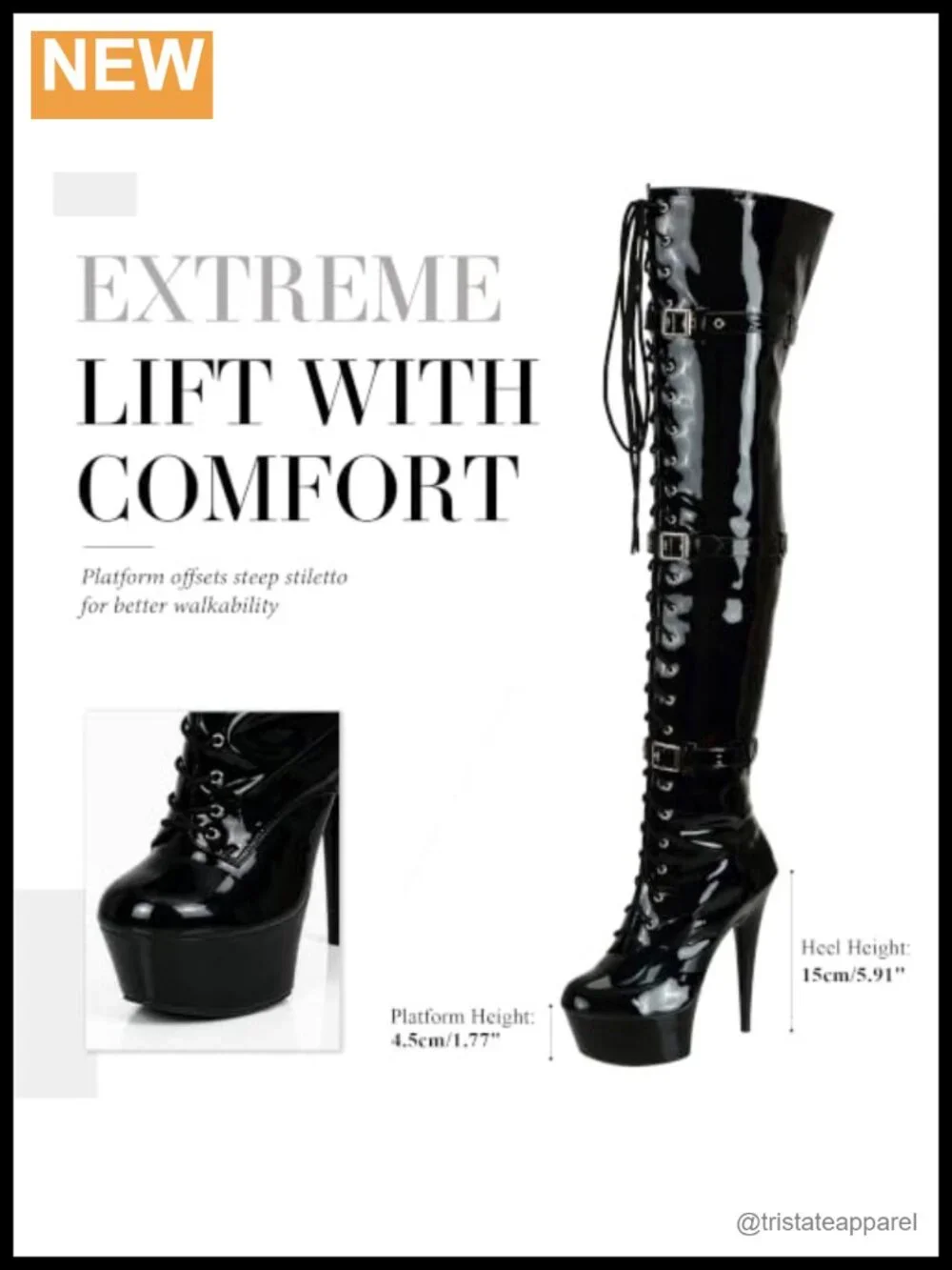 Patent Leather Over-the-Knee Stiletto Platform Boots with Buckle Zip